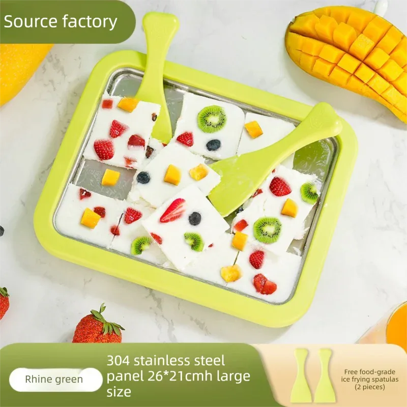 White DIY Rolled Ice Cream Maker Pan Instant Frozen Yoghurt & Sorbet Tray 304 Stainless Steel No Electricity Required with Spatulas - Mekamart Australia