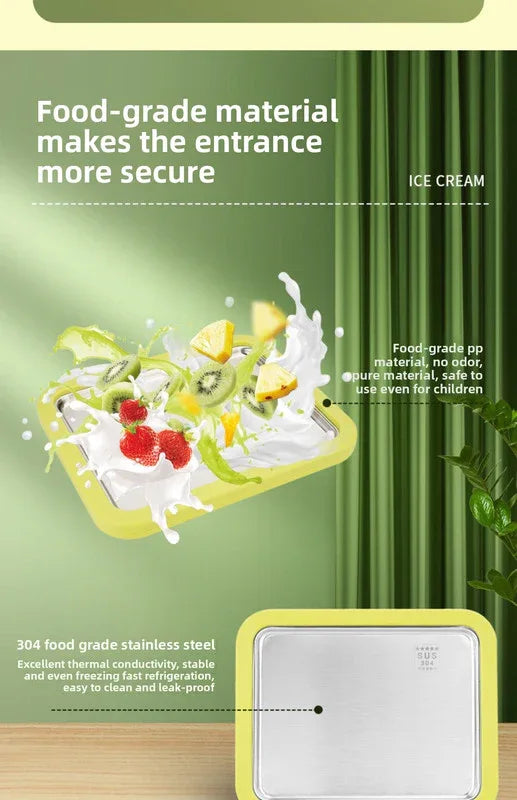 White DIY Rolled Ice Cream Maker Pan Instant Frozen Yoghurt & Sorbet Tray 304 Stainless Steel No Electricity Required with Spatulas - Mekamart Australia