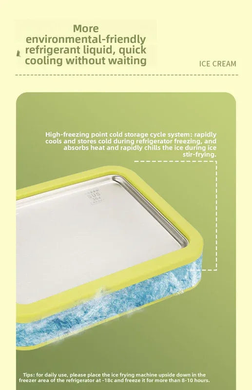 White DIY Rolled Ice Cream Maker Pan Instant Frozen Yoghurt & Sorbet Tray 304 Stainless Steel No Electricity Required with Spatulas - Mekamart Australia