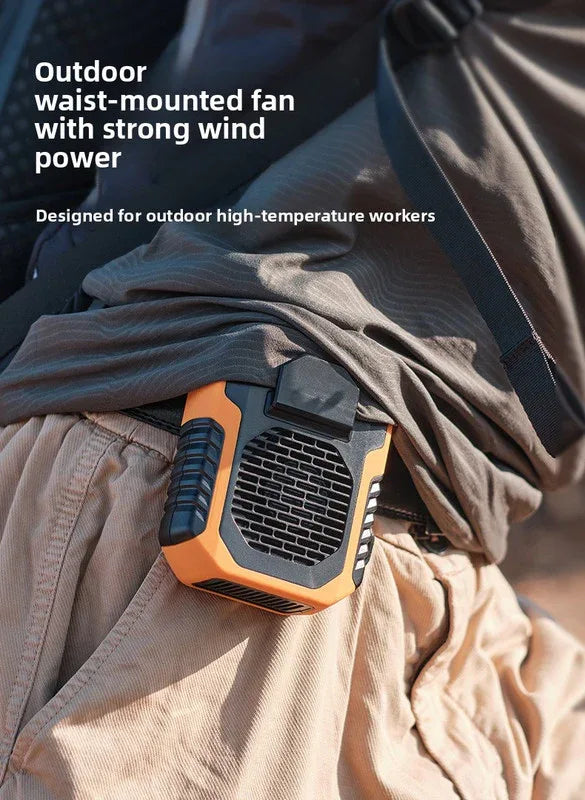 Portable Waist Clip Fan 6000mAh Rechargeable Personal Air Conditioner with Power Bank Function Heavy Duty Wearable Belt Fan for Tradies Camping and Outdoor Work Orange - Mekamart Australia