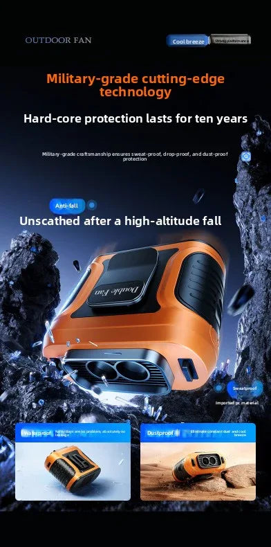 Waist Clip Fan 6000mAh Rechargeable Portable Personal Fan with Dual Outlet 13500RPM High Speed Airflow for Outdoor Work Orange - Mekamart Australia