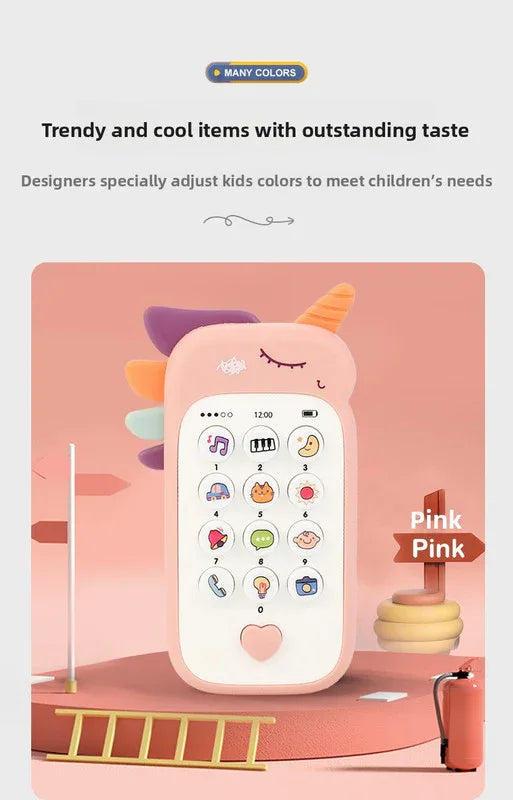 Unicorn Baby Toy Phone Music & Light Learning Mobile Teether for Toddlers Interactive English Educational Gift Pink - Mekamart Australia
