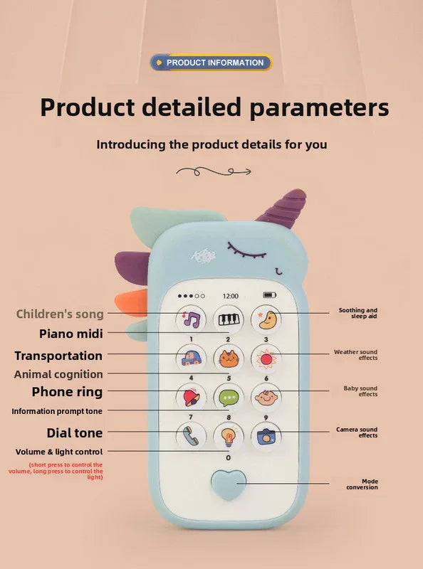 Unicorn Baby Toy Phone Music & Light Learning Mobile Teether for Toddlers Interactive English Educational Gift Yellow - Mekamart Australia