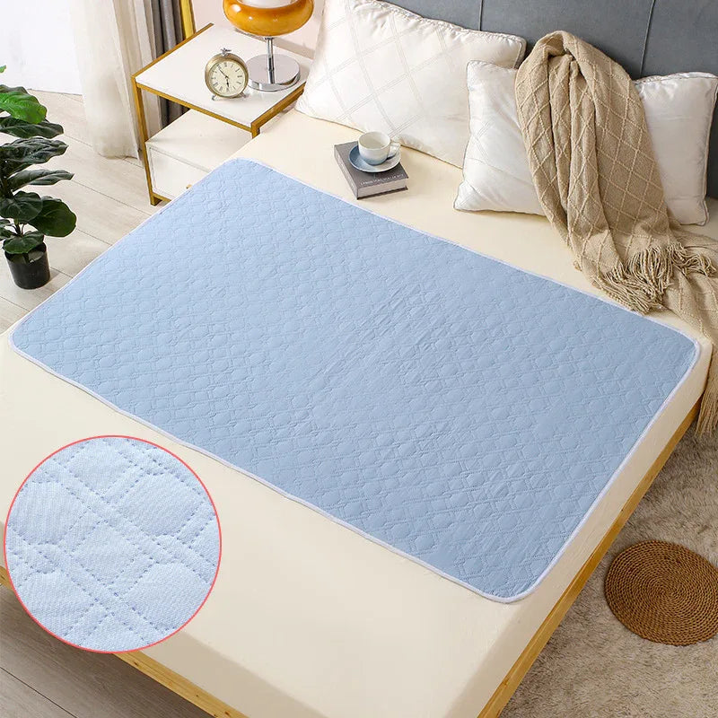 Washable Incontinence Bed Pad 100x150cm Reusable Waterproof Mattress Protector with Non-Slip Backing 4-Layer Absorbent Underpad for Elderly and Adults Medium blue - Mekamart Australia