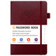 Burgundy Password Log Book with Alphabetical Tabs Internet Address Organizer Small PU Leather Notebook with Owl Design Pen Holder and Inner Pocket Ideal for Home and Office