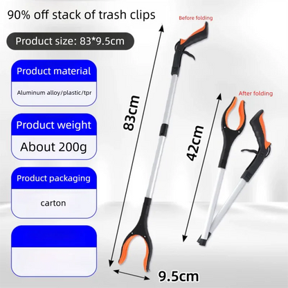 Orange and Black Handle Foldable Grabber Reacher Tool - 83cm Aluminium Litter Picker with Magnetic Tip - Lightweight Mobility Aid for Garden & Home Rubbish Cleanup - Mekamart Australia