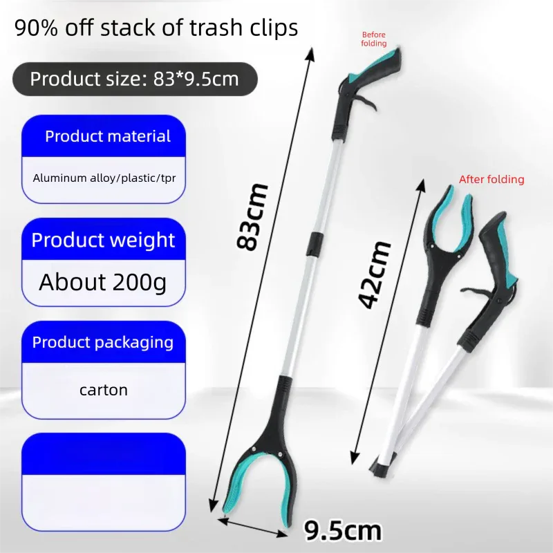 Green and Black Handle Foldable Grabber Reacher Tool - 83cm Aluminium Litter Picker with Magnetic Tip - Lightweight Mobility Aid for Garden & Home Rubbish Cleanup - Mekamart Australia