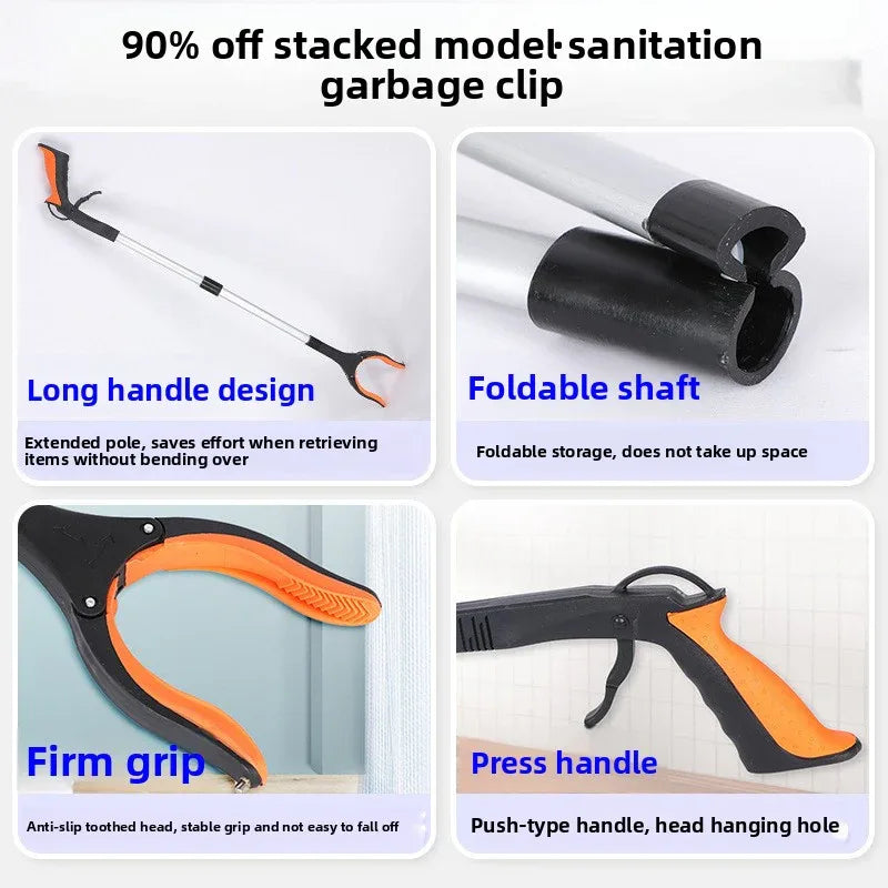 Green and Black Handle Foldable Grabber Reacher Tool - 83cm Aluminium Litter Picker with Magnetic Tip - Lightweight Mobility Aid for Garden & Home Rubbish Cleanup - Mekamart Australia