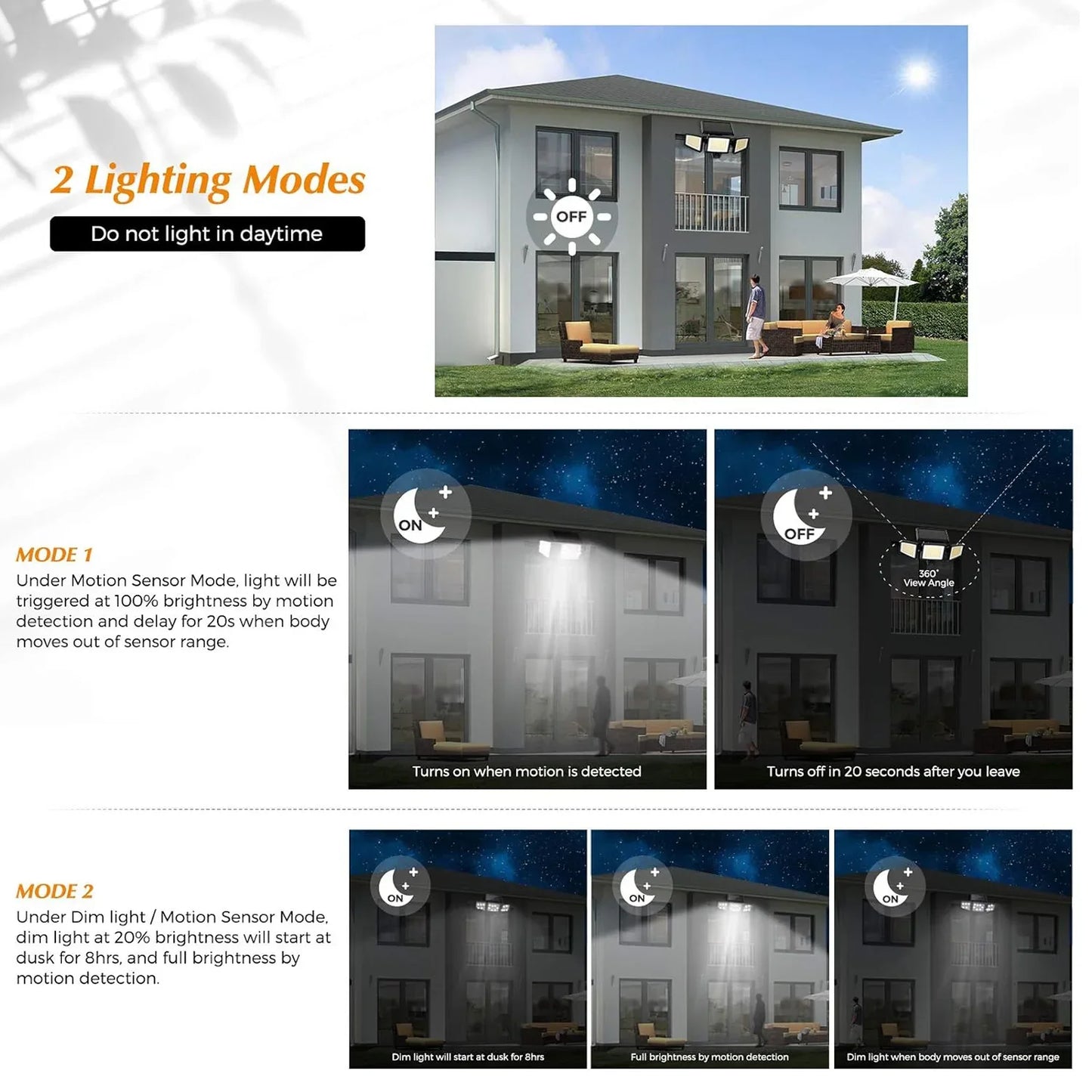 Solar Outdoor Security Lights Motion Sensor 210 LED - 3 Adjustable Heads Flood Light with Remote Control IP65 Waterproof for Garden Garage & Yard - Mekamart Australia