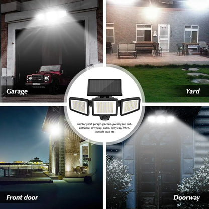 Solar Outdoor Security Lights Motion Sensor 210 LED - 3 Adjustable Heads Flood Light with Remote Control IP65 Waterproof for Garden Garage & Yard - Mekamart Australia