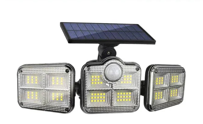 Solar Security Lights Outdoor Motion Sensor 122 LED - 3 Adjustable Heads Flood Light with Remote IP65 Waterproof for Garden & Garage - Mekamart Australia