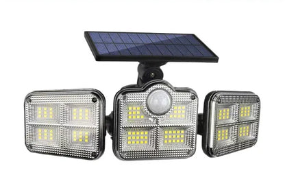 Solar Security Lights Outdoor Motion Sensor 122 LED - 3 Adjustable Heads Flood Light with Remote IP65 Waterproof for Garden & Garage - Mekamart Australia