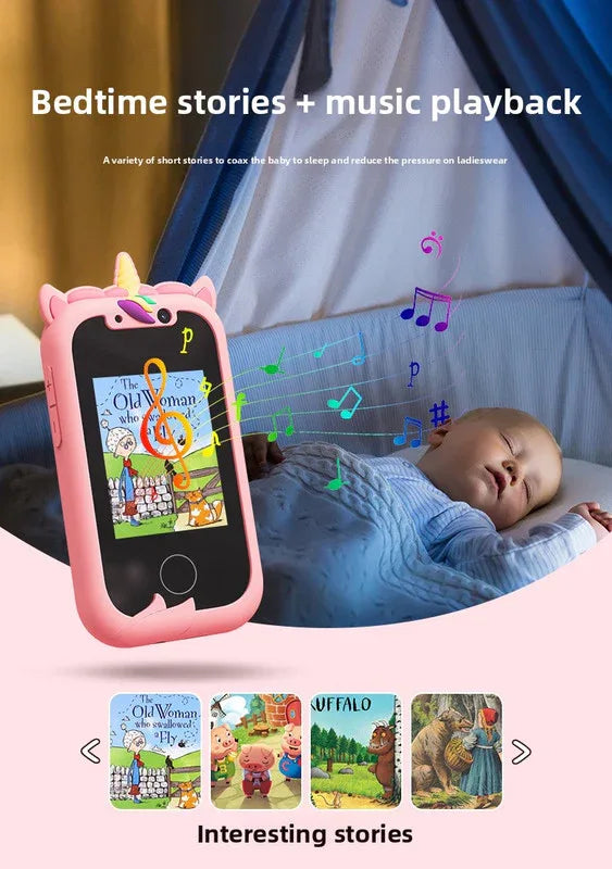 Kids Unicorn Smart Phone Toy with Dual Camera and IPS Touch Screen Educational Games MP3 Music Player 512MB Card Included Blue Silicone Case Ideal for Girls Gift - Mekamart Australia
