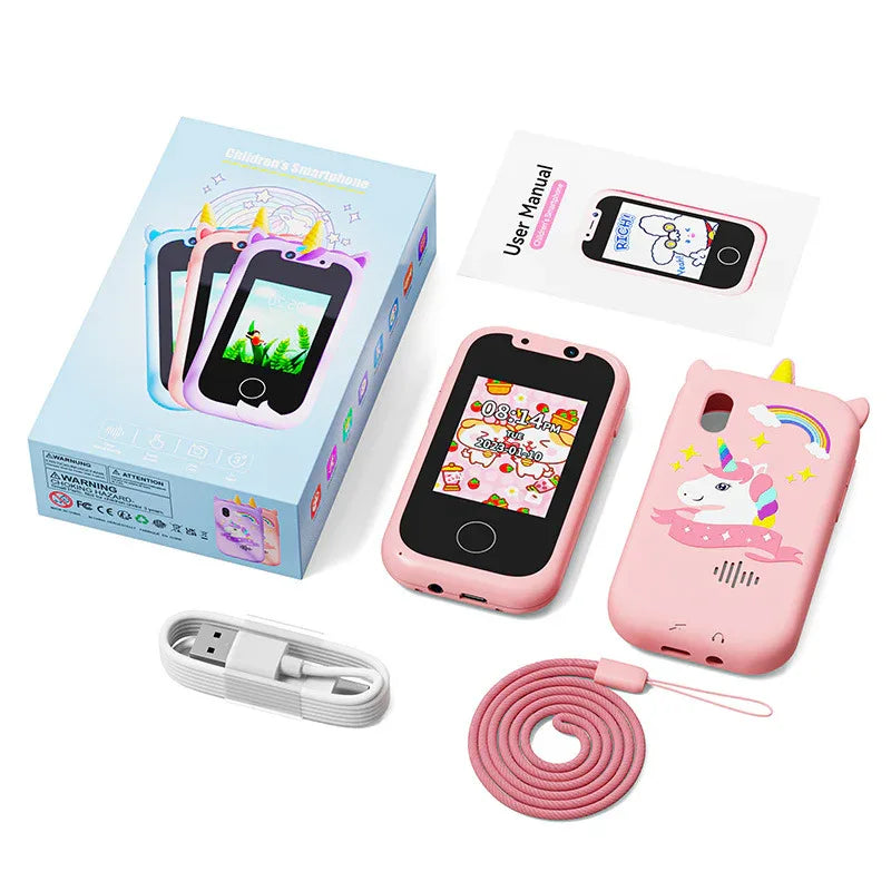 Kids Smart Phone Toy with Dual Camera and IPS Touch Screen Blue Dinosaur Silicone Case Educational Games MP3 Music Player 512MB Card Included Ideal Gift for Boys - Mekamart Australia