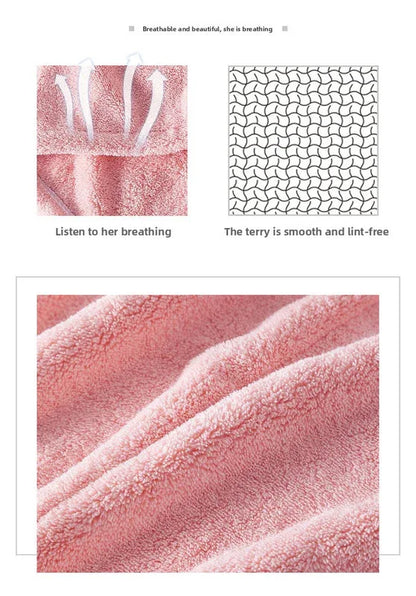 Soft Microfibre Hair Drying Towel Wrap - Super Absorbent Coral Fleece Turban with Secure Button - Quick Dry Bath Head Cap for Wet Hair & Spa - Pale Pink - Mekamart Australia