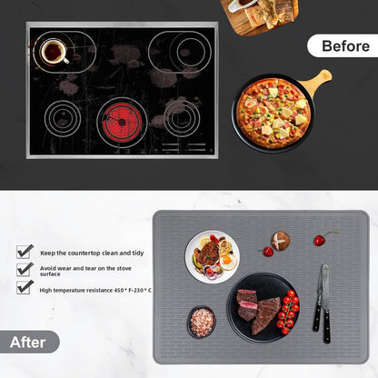 Silicone Stove Top Cover 92x52cm Heat Resistant Electric Cooktop Protector Mat for Kitchen Benchtop and Laundry Black