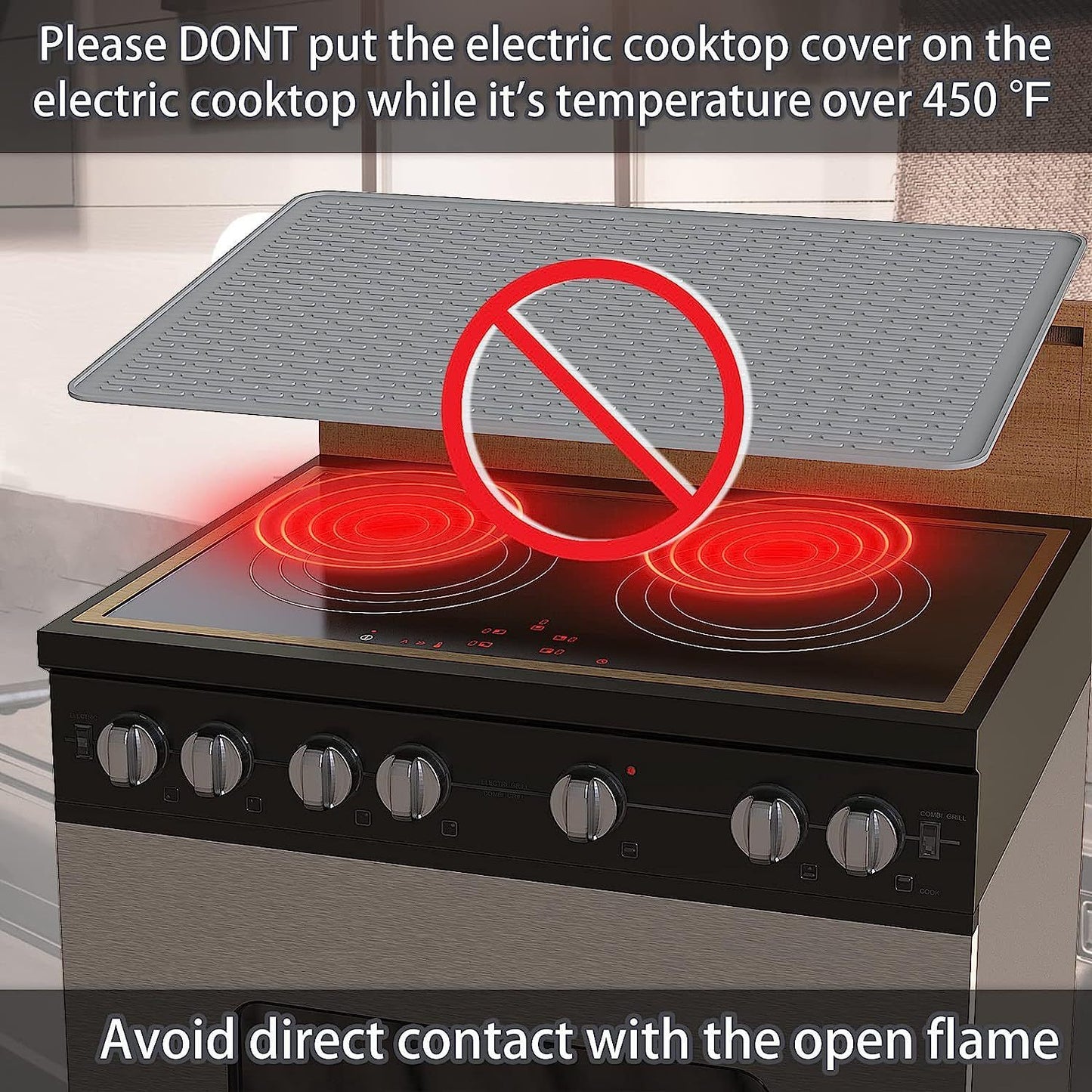 Silicone Stove Top Cover 92x52cm Heat Resistant Electric Cooktop Protector Mat for Kitchen Benchtop and Laundry Dark gray