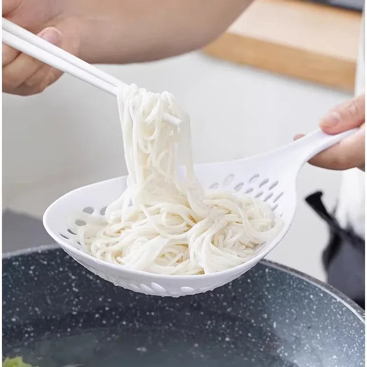 2 Pack Large Skimmer Slotted Spoon Colander Scoop - Long Handle Heat Resistant Food Strainer for Pasta, Noodles & Dumplings - White & Orange - Mekamart Australia