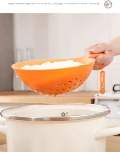 2 Pack Large Skimmer Slotted Spoon Colander Scoop - Long Handle Heat Resistant Food Strainer for Pasta, Noodles & Dumplings - White & Orange - Mekamart Australia