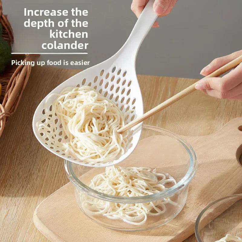 2 Pack Large Skimmer Slotted Spoon Colander Scoop - Long Handle Heat Resistant Food Strainer for Pasta, Noodles & Dumplings - White & Orange - Mekamart Australia