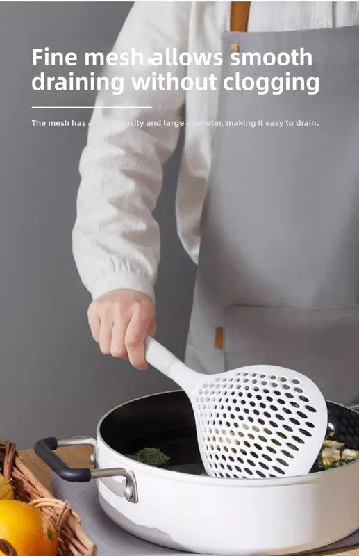2 Pack Large Skimmer Slotted Spoon Colander Scoop - Long Handle Heat Resistant Food Strainer for Pasta, Noodles & Dumplings - White & Orange - Mekamart Australia