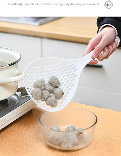 2 Pack Large Skimmer Slotted Spoon Colander Scoop - Long Handle Heat Resistant Food Strainer for Pasta, Noodles & Dumplings - White & Orange - Mekamart Australia