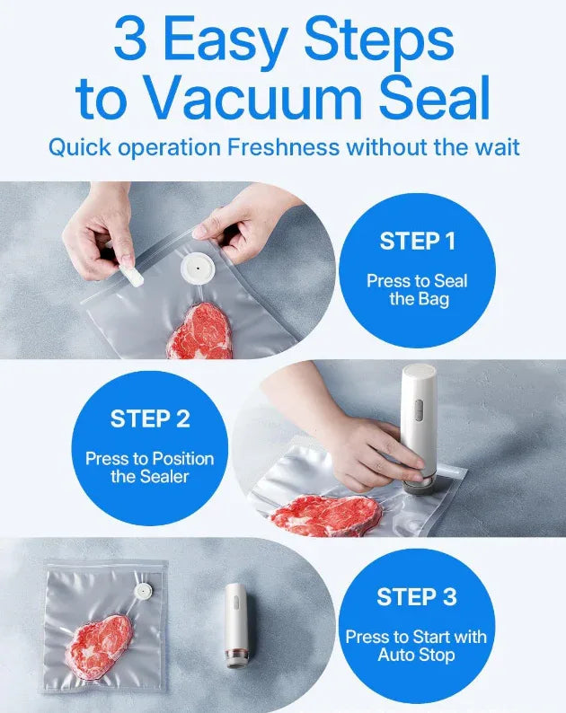 Portable Handheld Vacuum Sealer - Wireless Rechargeable Food Saver Pump - Compact Electric Kitchen Gadget for Meal Prep & Sous Vide - Black - Mekamart Australia