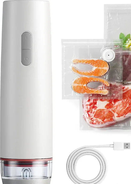 Portable Handheld Vacuum Sealer - Wireless Rechargeable Food Saver Pump - Compact Electric Kitchen Gadget for Meal Prep & Sous Vide - White - Mekamart Australia