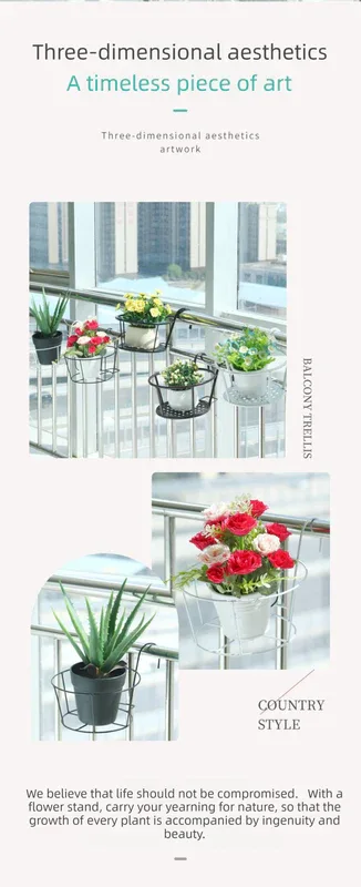 Hanging Flower Pot Holder Metal Balcony Railing Planter Basket Round Iron Rack with Mesh Bottom Fits up to 6cm Rail for Fence & Patio White - Mekamart Australia
