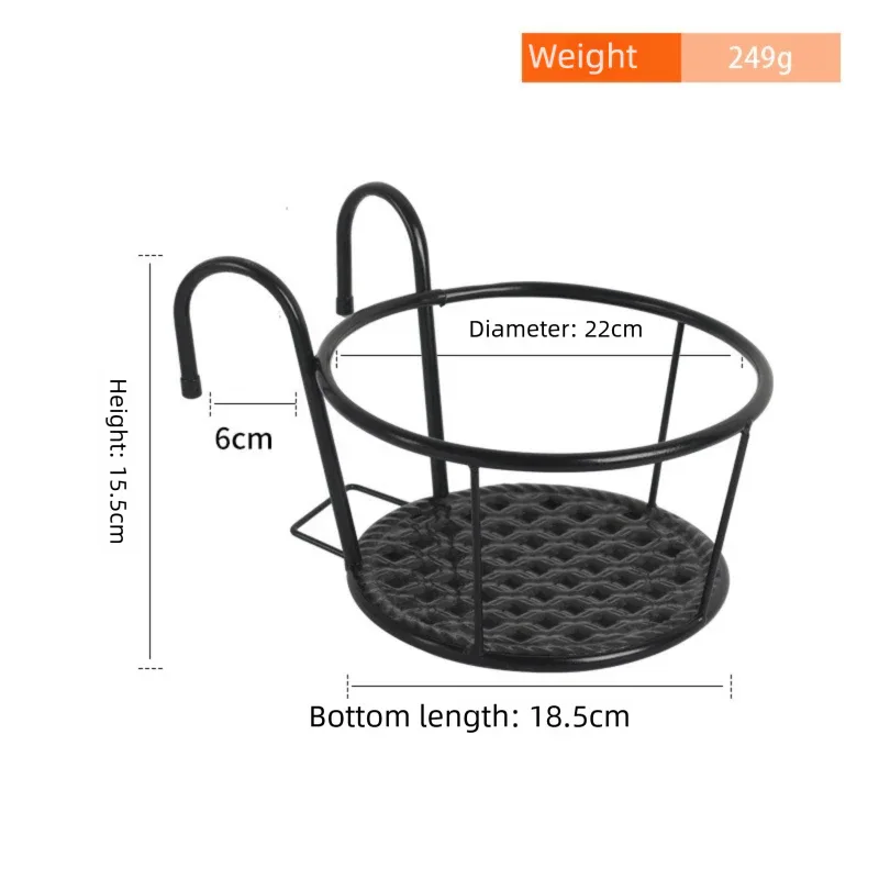 Hanging Flower Pot Holder Metal Balcony Railing Planter Basket Round Iron Rack with Mesh Bottom Fits up to 6cm Rail for Fence & Patio Black - Mekamart Australia
