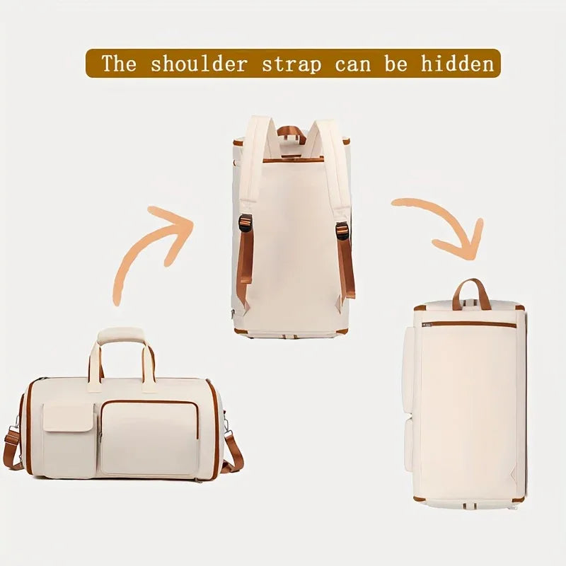 Convertible Travel Garment Bag Large Duffel Suit Carrier with Shoe Compartment & Hidden Backpack Straps Waterproof Light Pink - Mekamart Australia