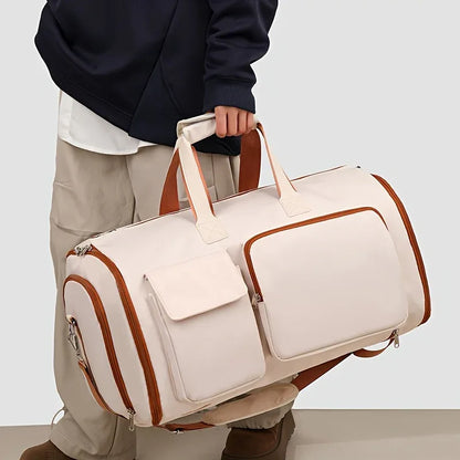 Convertible Travel Garment Bag Large Duffel Suit Carrier with Shoe Compartment & Hidden Backpack Straps Waterproof Blue - Mekamart Australia