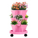 Pink 3-Tier Stackable Strawberry & Vegetable Planter with Mobile Wheel Tray - Space-Saving Vertical Gardening System - Mekamart Australia