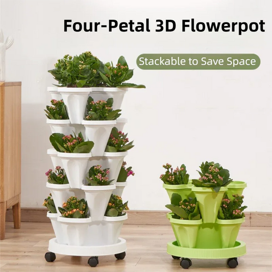 Purple 3-Tier Stackable Strawberry & Vegetable Planter with Mobile Wheel Tray - Space-Saving Vertical Gardening System - Mekamart Australia