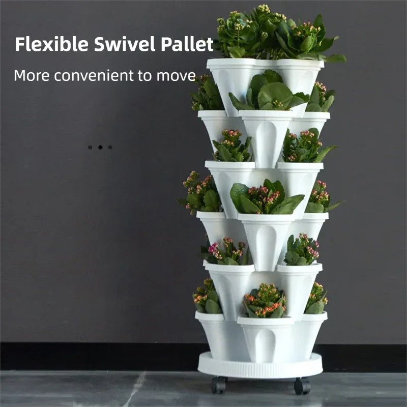 Purple 3-Tier Stackable Strawberry & Vegetable Planter with Mobile Wheel Tray - Space-Saving Vertical Gardening System - Mekamart Australia
