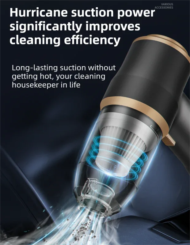 4-in1 Black Wireless Compact Handheld Car Vacuum Cleaner & Air Duster with 5 Nozzles/Brushes- 5300 Pa High Power Blower/Suction Tool for Auto, Home & Office - Mekamart Australia