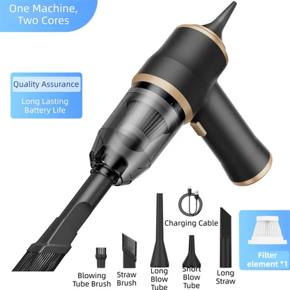 4-in1 Black Wireless Compact Handheld Car Vacuum Cleaner & Air Duster with 5 Nozzles/Brushes- 15000 Pa Ultra-Powerful Blower/Suction Tool for Auto, Home & Office - Mekamart Australia