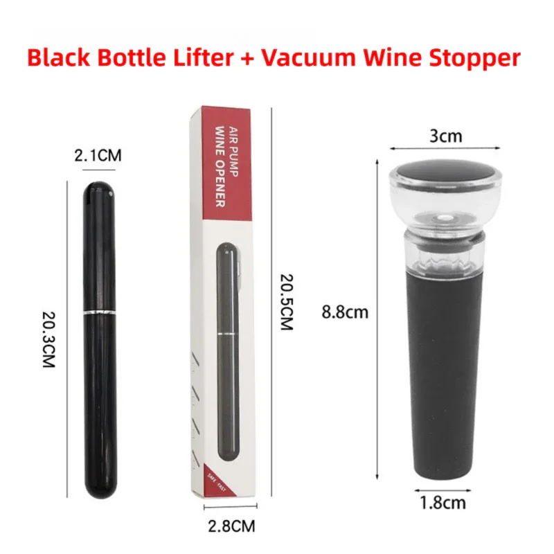 Black Pen-Style Air Pressure Wine Bottle Opener with Vacuum Wine Stopper Set - Effortless Cork Removal for Home & Champagne Party - Mekamart Australia
