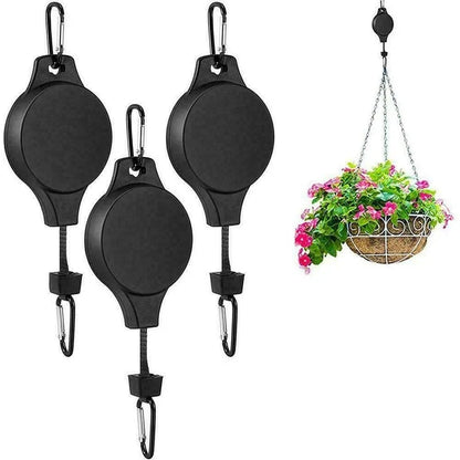 3PCS Black Retractable Hanging Basket Pulley System & 3PCS Heavy Duty Stainless Steel S-Hooks Combo - Garden Plant Hanger(Max Load 5KG) - Mekamart Australia