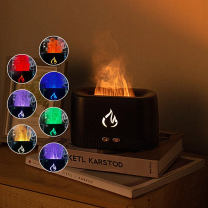 Black 3D Simulation Flame Aroma Diffuser & Humidifier - Ultrasonic Desktop Mister with 7-Color LED Light and Automatic Scent Spray (200ML) - Mekamart Australia