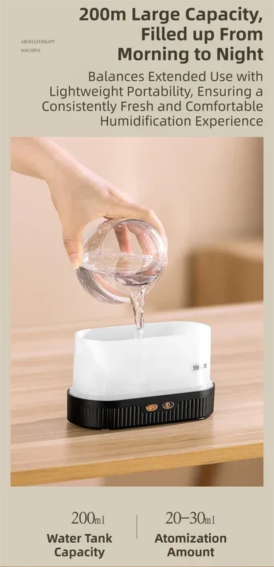 Black 3D Simulation Flame Aroma Diffuser & Humidifier - Ultrasonic Desktop Mister with 7-Color LED Light and Automatic Scent Spray (200ML) - Mekamart Australia