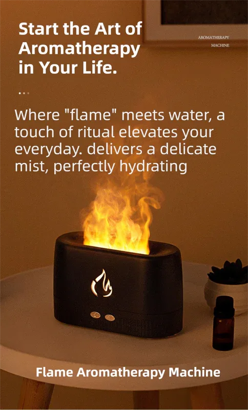 White 3D Simulation Flame Aroma Diffuser & Humidifier - Ultrasonic Desktop Mister with 7-Color LED Light and Automatic Scent Spray (200ML) - Mekamart Australia