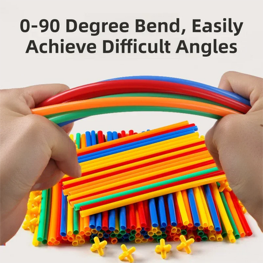 Soft Straw & Pipe Connector Building Blocks Toy - 200 Pcs Interlocking Construction Set, Educational Puzzle Toy for Kindergarten - Mekamart Australia