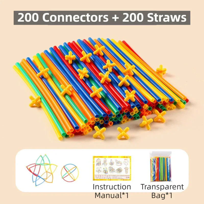Soft Straw & Pipe Connector Building Blocks Toy - 400 Pcs Interlocking Construction Set, Educational Puzzle Toy for Kindergarten - Mekamart Australia
