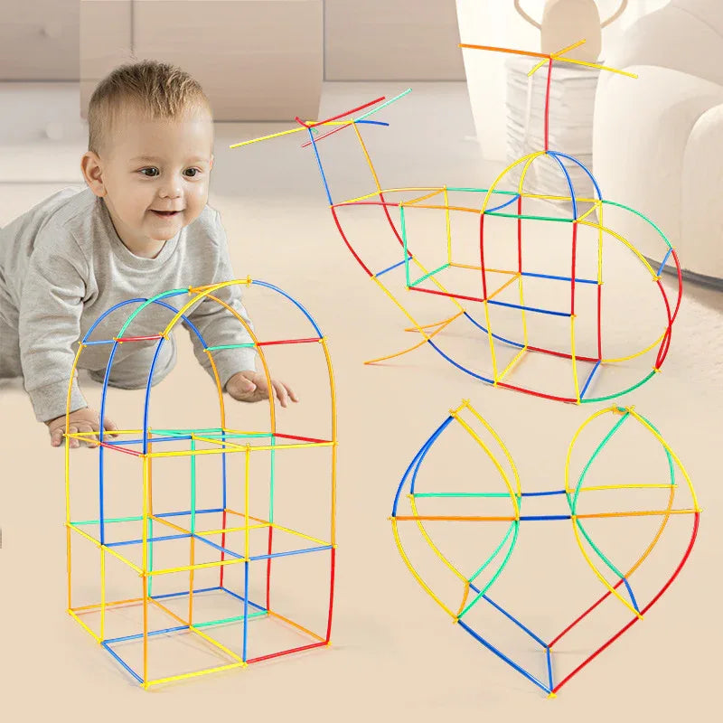 Soft Straw & Pipe Connector Building Blocks Toy - 400 Pcs Interlocking Construction Set, Educational Puzzle Toy for Kindergarten - Mekamart Australia
