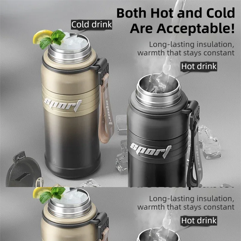 Black 680ml Large Capacity Sports Insulated Tumbler - 316 Stainless Steel Straw Water Bottle, Dual-Use Lid for Travel & Outdoors - Mekamart Australia