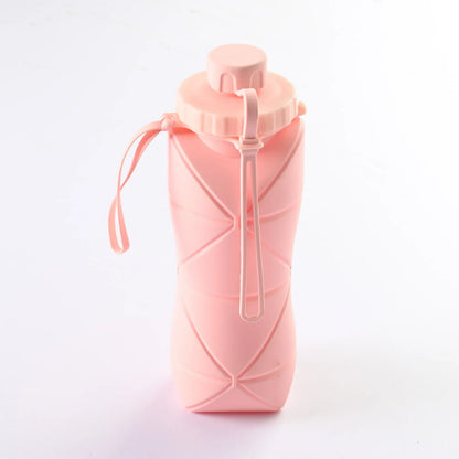 Pink Portable Food Grade Silicone Collapsible Sports Water Bottle 600ML - Folding down 80% , Low High Temperature Resistant - Mekamart Australia