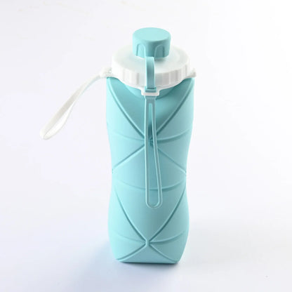 Blue Portable Food Grade Silicone Collapsible Sports Water Bottle 600ML - Folding down 80% , Low High Temperature Resistant - Mekamart Australia