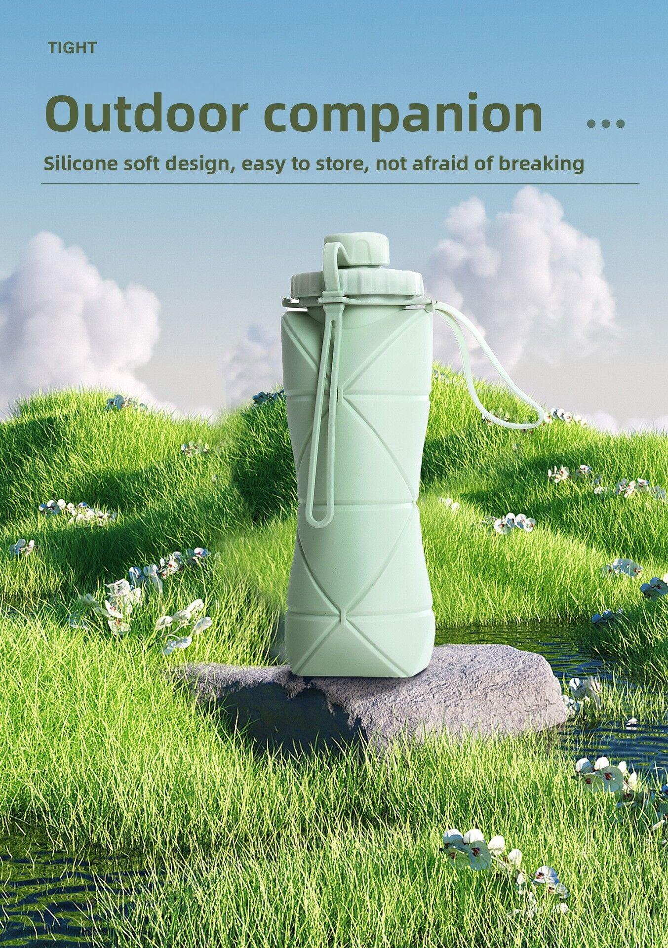 Blue Portable Food Grade Silicone Collapsible Sports Water Bottle 600ML - Folding down 80% , Low High Temperature Resistant - Mekamart Australia