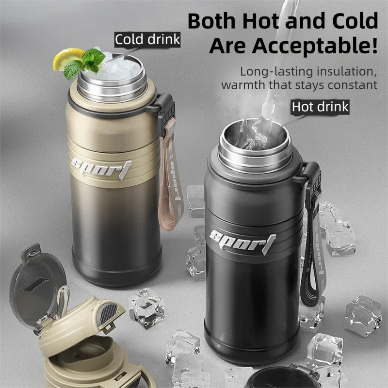 2-Pack Gradient Black 670ml Large Capacity Sports Insulated Tumbler - 316 Stainless Steel Straw Water Bottle, Dual-Use Lid for Travel & Outdoors - Mekamart Australia